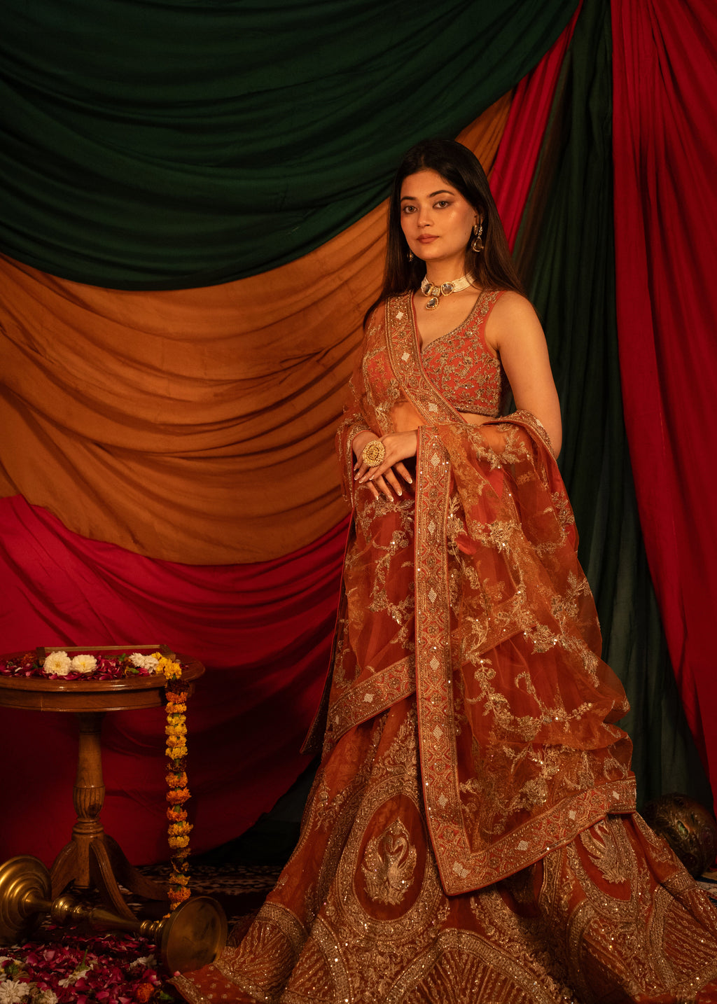 Kumkumi kesariya Lehenga Set