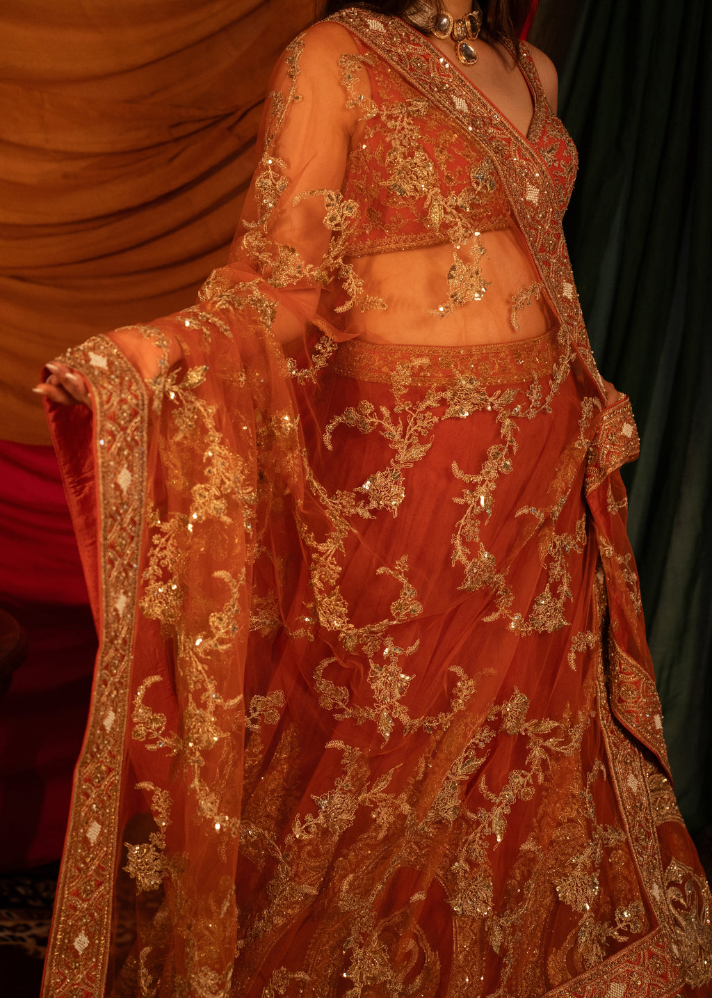 Kumkumi kesariya Lehenga Set